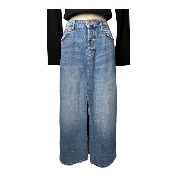 Zara Medium Wash Long Denim Skirt Front Slit Women's M/ Size 6 - Picture 3 of 7